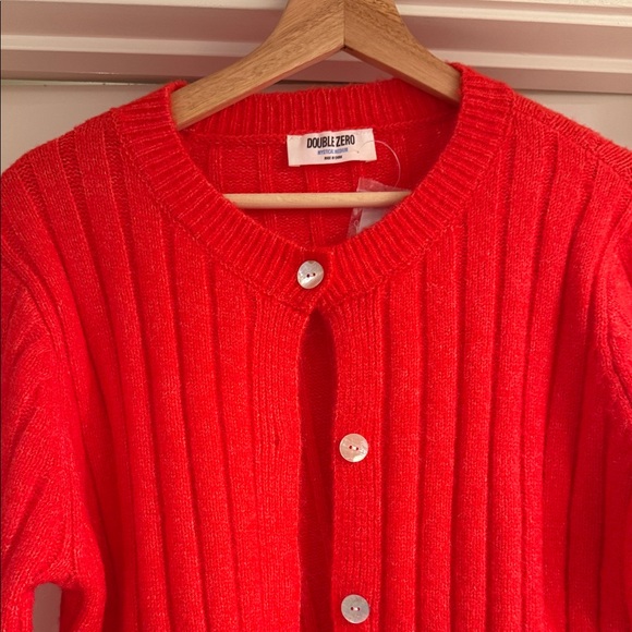 New! Double Zero Vibrant Red Orange Women's Cardigan - Picture 2 of 2